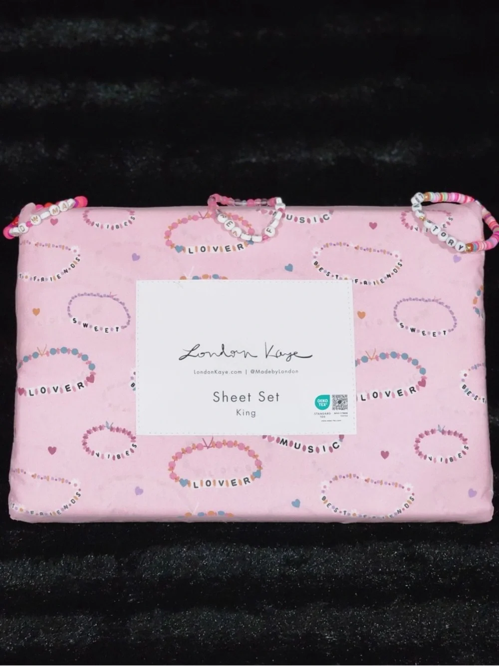 NIP London Kaye Swiftie Friendship Bracelet Twin Sheet Set Pink Taylor Swift